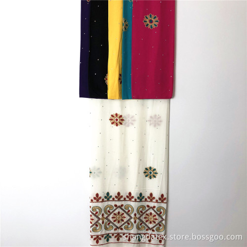 Golden Thread Chain Embroidery On Rayon Solid Fabric